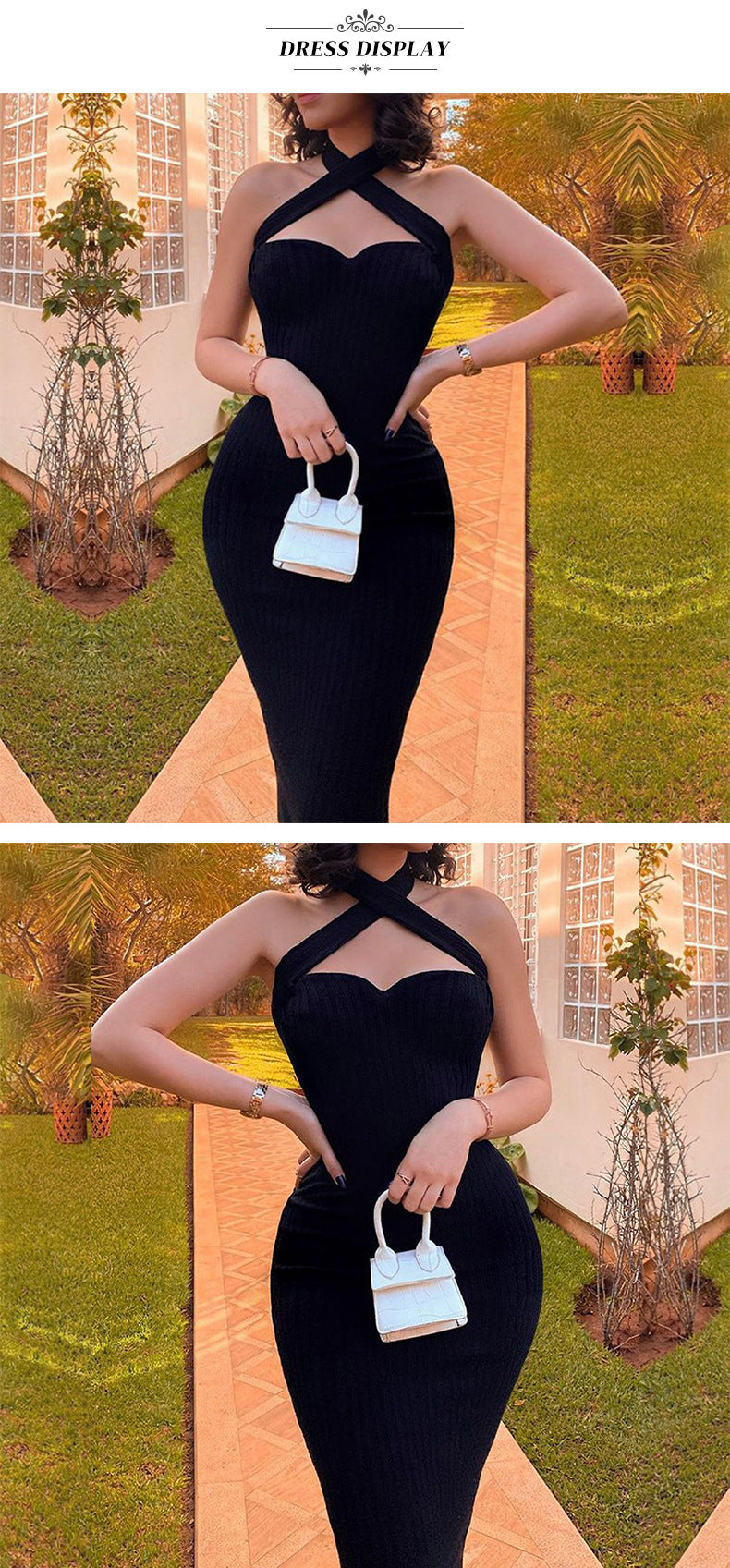 Black Halter Tube-Top Catwalk Evening Dress