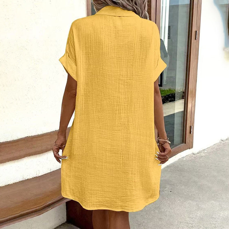 Short-Sleeve Tunic Shirt Dress With Pockets - US Only