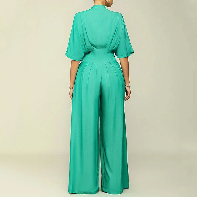 Bat-Sleeve Wide-Leg Jumpsuit
