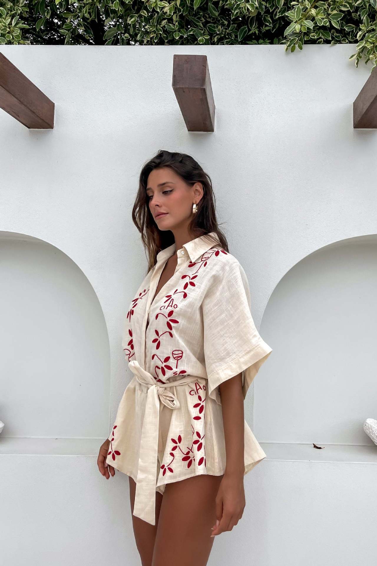 Printed Lace-Up Short Pants Jumpsuit