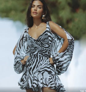 Hollow Lantern-Sleeve V-Neck Off-Shoulder Dress