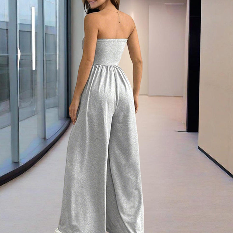 Strapless Wide-Leg Palazzo Pants Pleated Jumpsuit - US Only