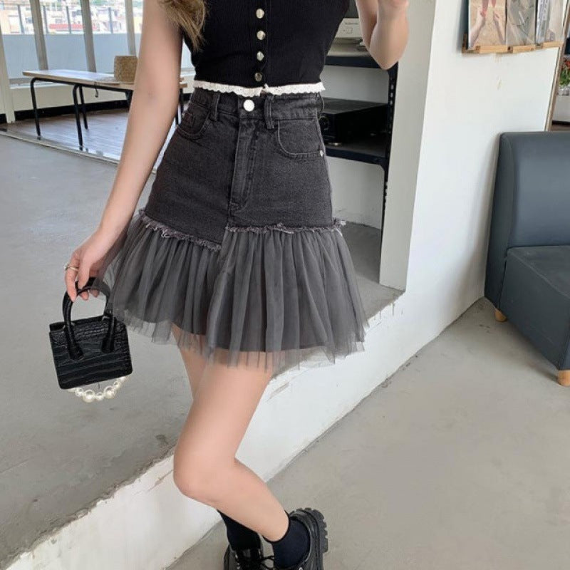 Design Sense Mesh Spliced Mini Skirt