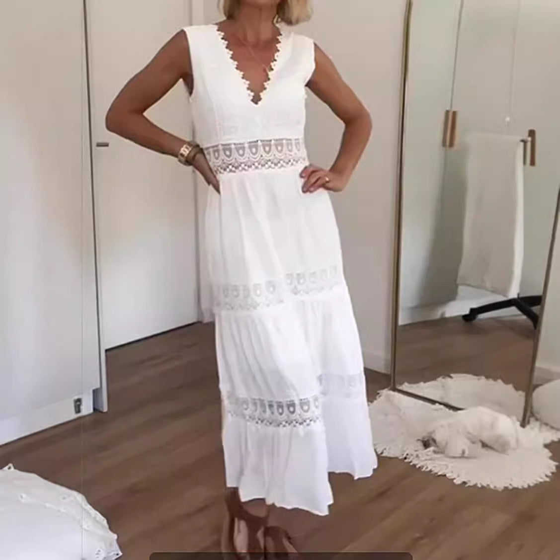 Lace V-Neck Maxi Dress