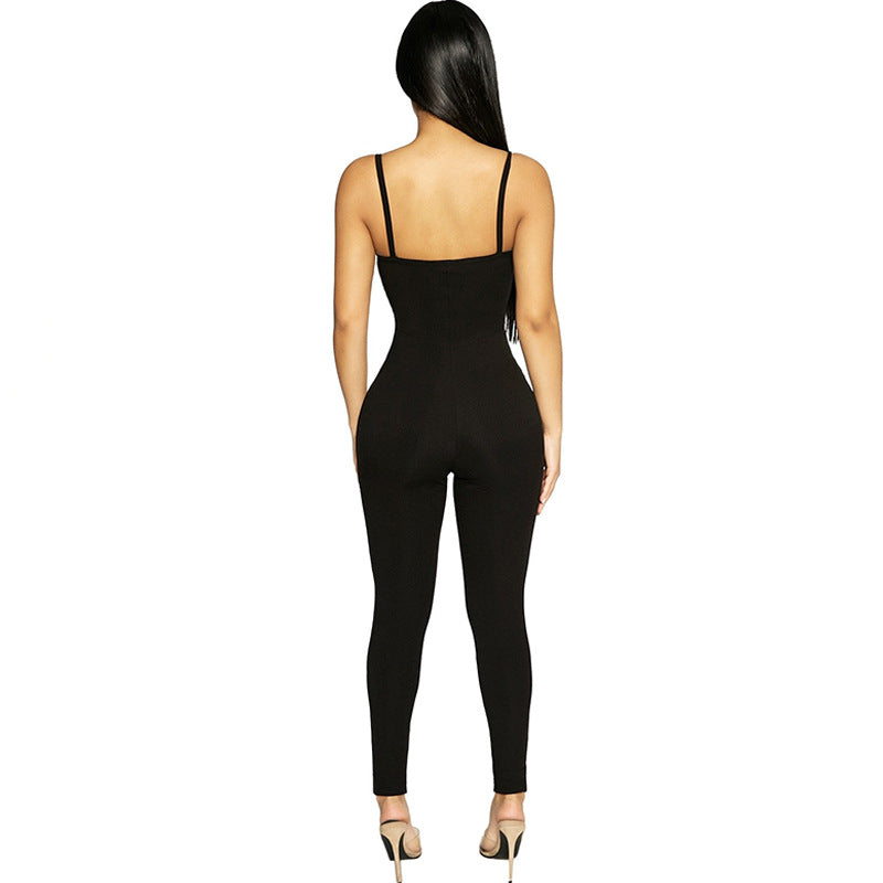 Solid-Colour Suspender Jumpsuit For Women