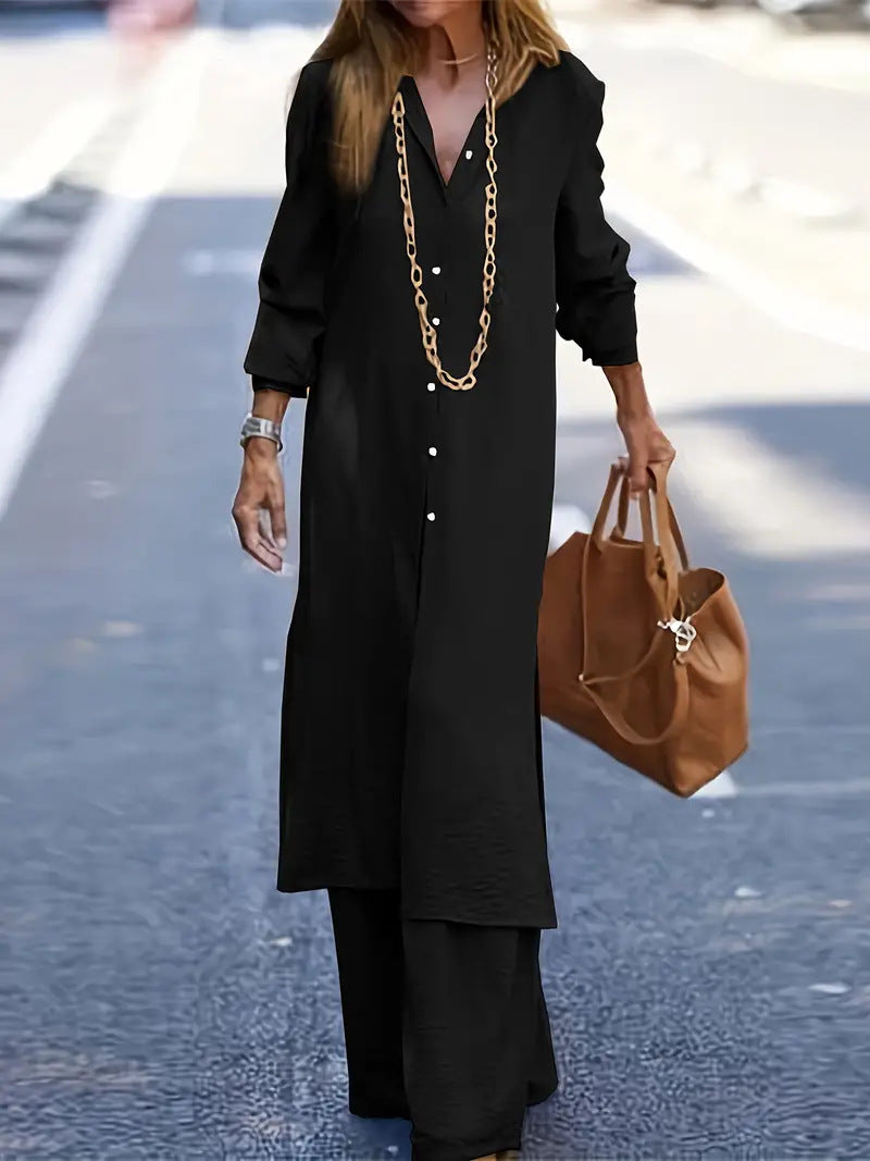 Casual Long-Sleeve Shirt + Long Trousers Suit For Women