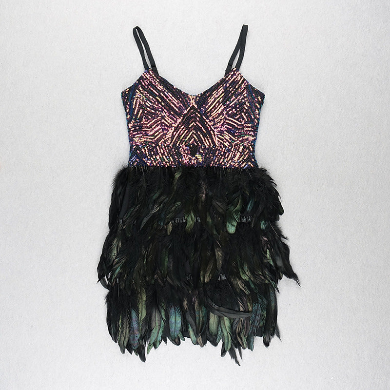 Suspenders Sleeveless Tight Sequins Dress