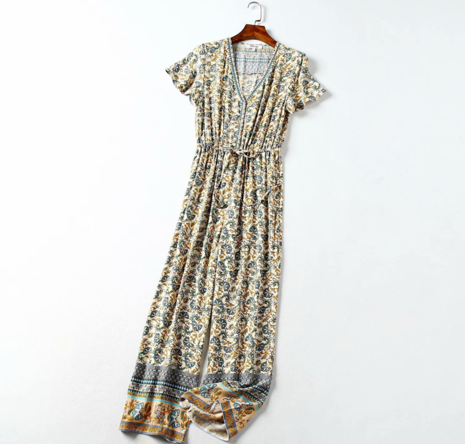Women's Printed Jumpsuit - Casual Pants
