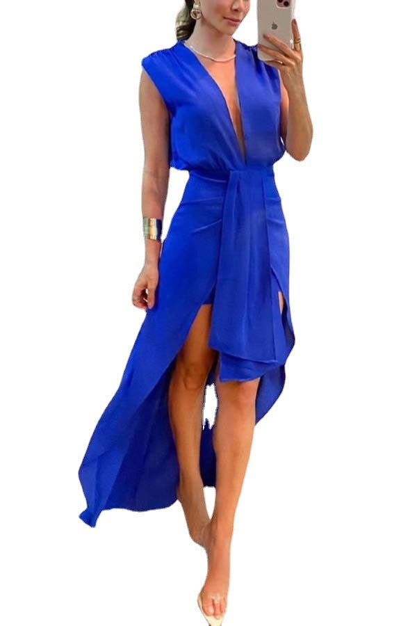 Sleeveless V-Neck Irregular Dress For Women