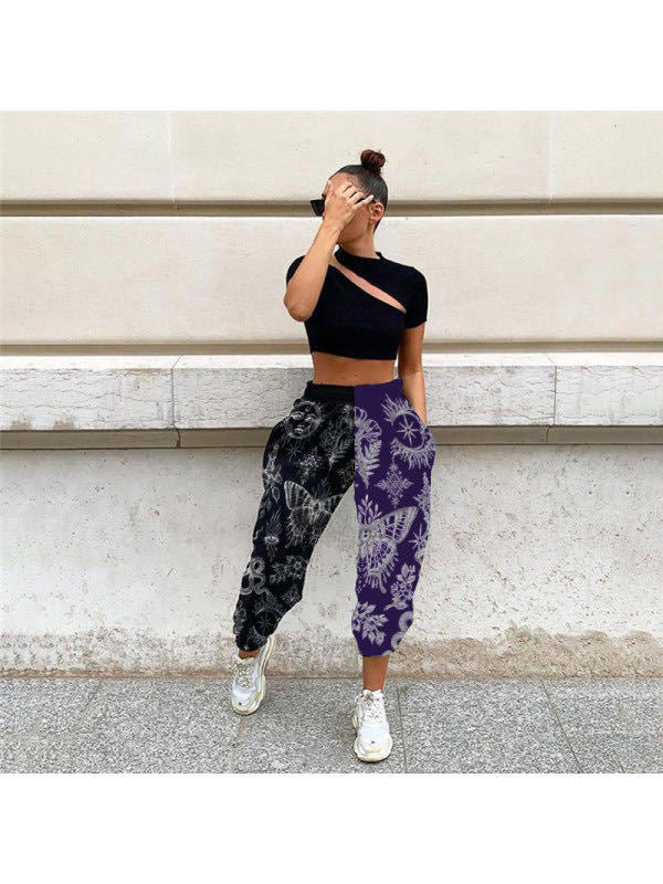 Casual Contrast-Colour Printed Trousers