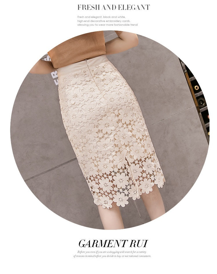 High-Waist Crocheted Hollow Slit Sheath Skirt