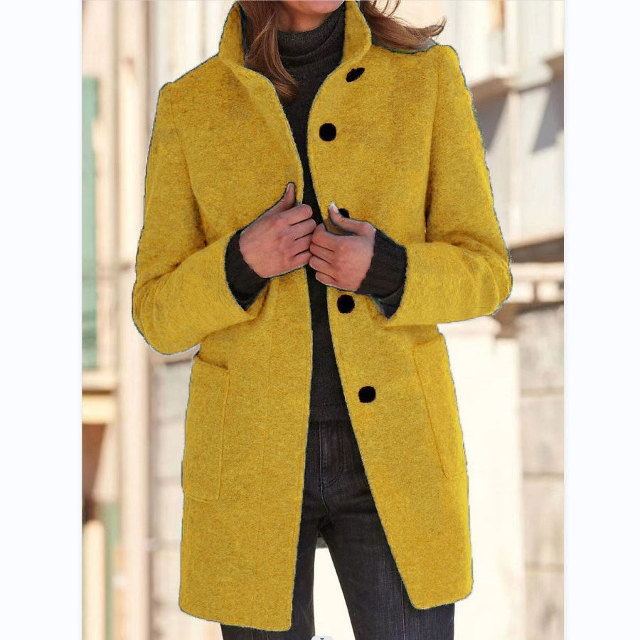 Stand-Collar Woollen Coat With Pockets