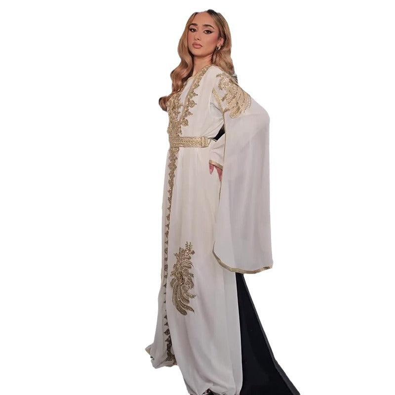 French Vintage Style Phnom Penh Embroidery Elegant Long Dress