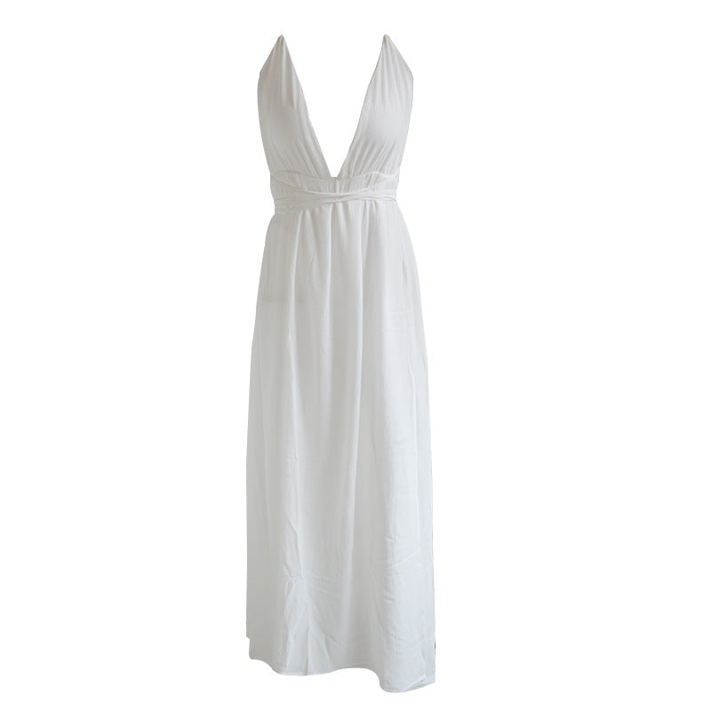 V-Neck Low-Cut Straps Halter Chiffon Dress