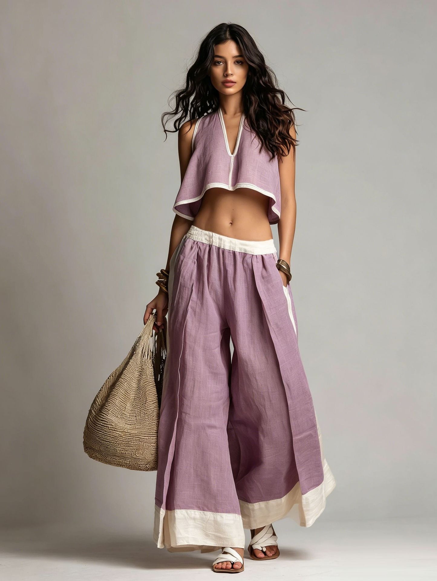 Casual Chic Solid Color Sleeveless V-Neck Set