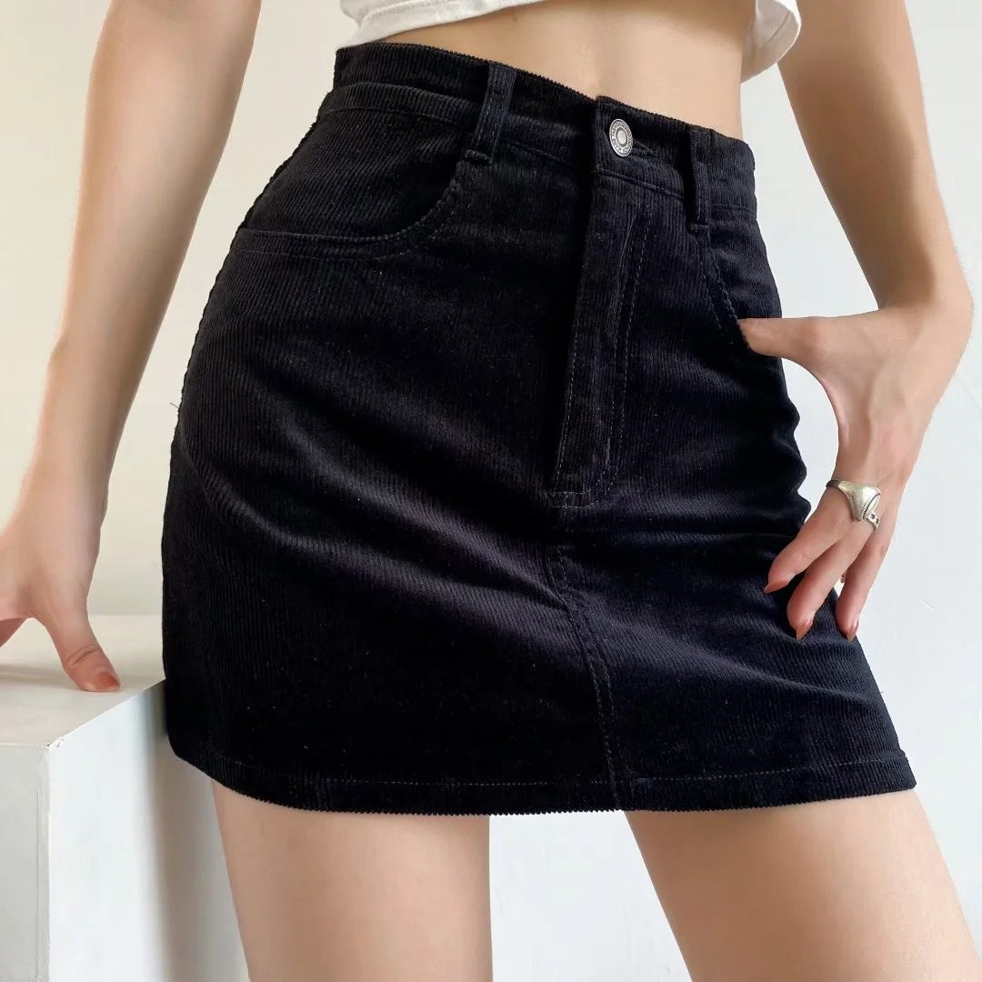 High-Waist All-Match A-Line Slim Corduroy Skirt For Women