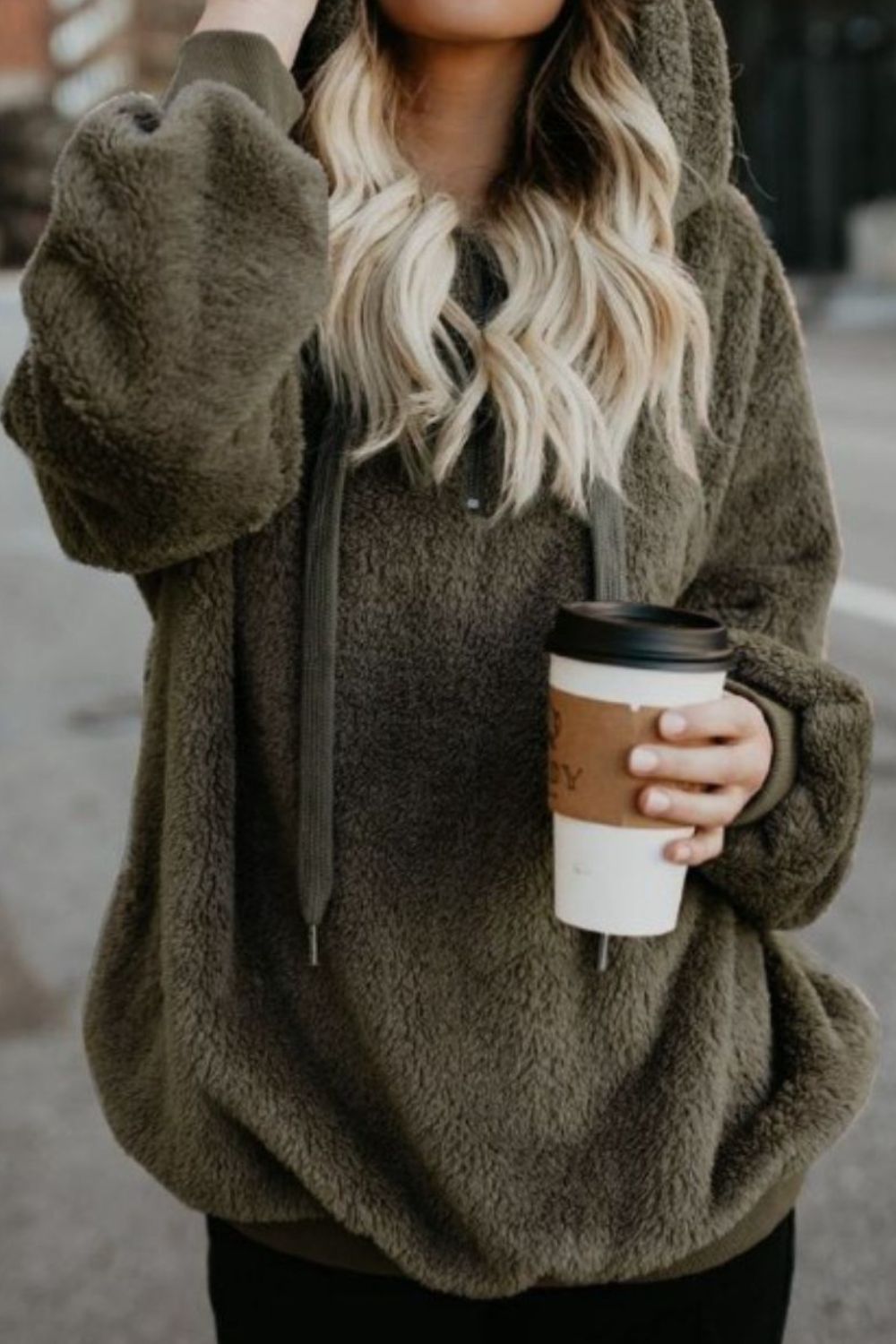 Quarter-Zip Drawstring Teddy Hoodie - US Only