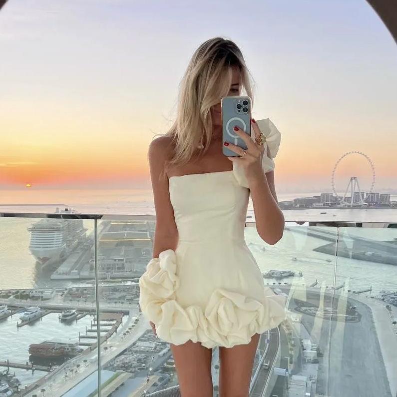Ruffled Flower Bud Mini Dress