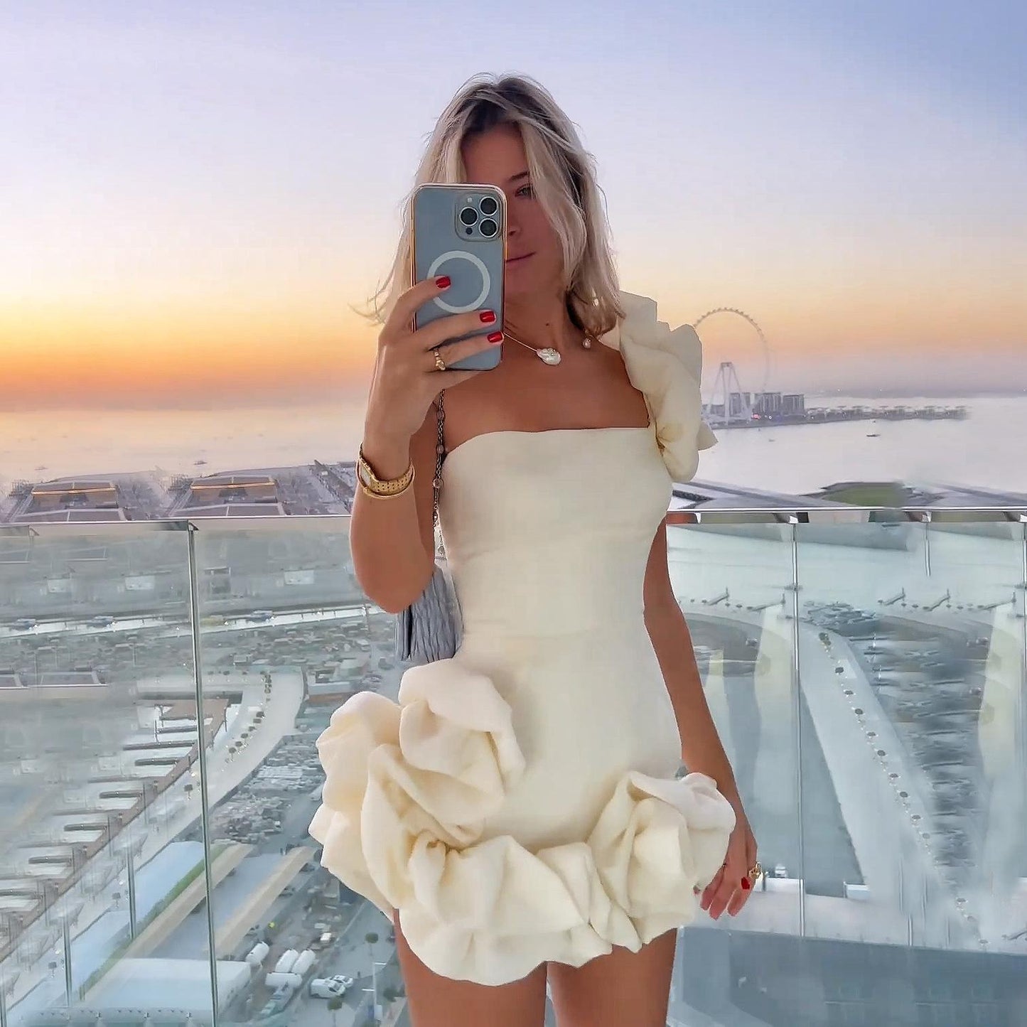 Ruffled Flower Bud Mini Dress