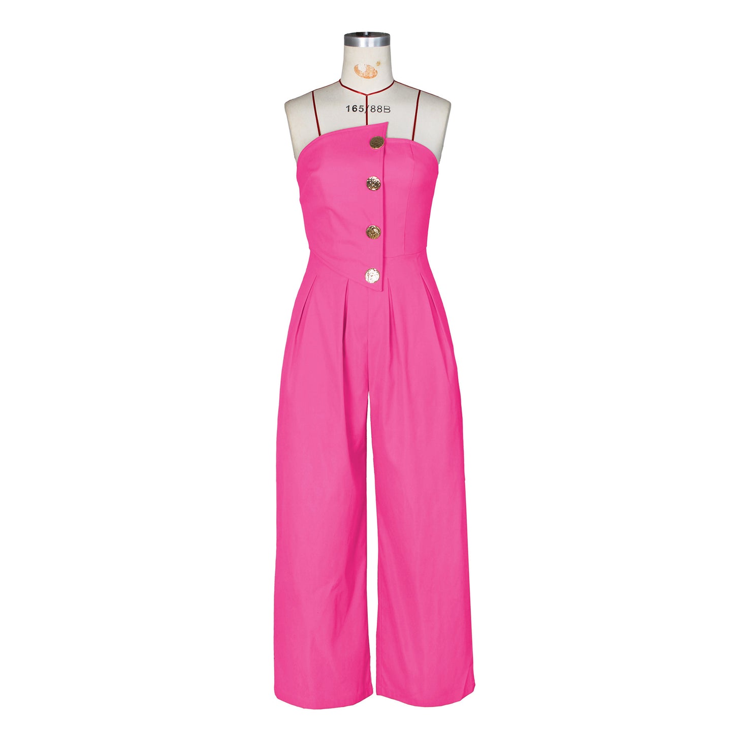 Tube-Top Sleeveless Metal Button Wide-Leg Jumpsuit