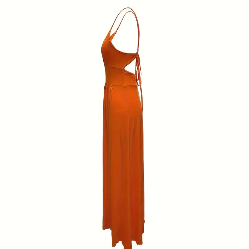 Spaghetti-Strap Backless High-Slit Long Dress - US Only