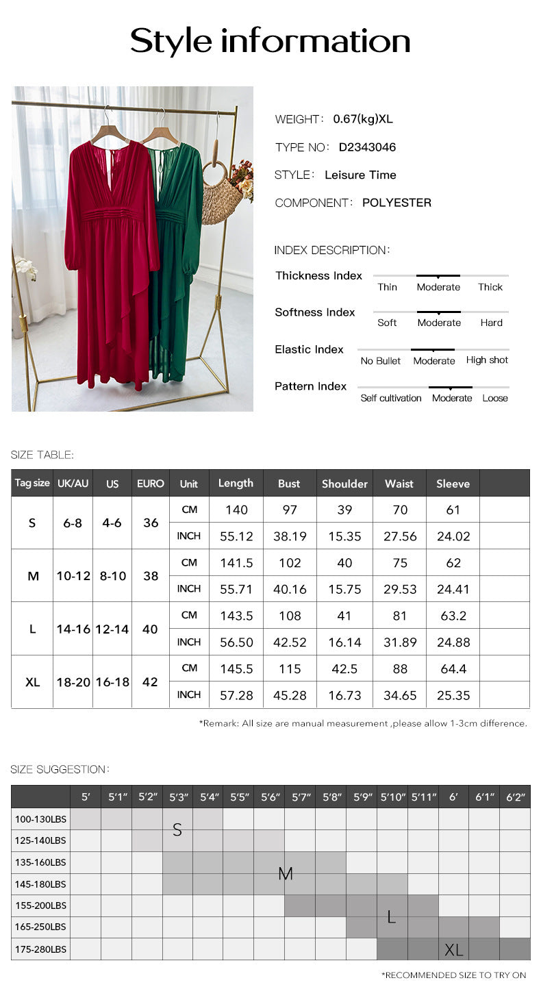 European & American Style Tight-Waist Slimming Large-Hem Dress