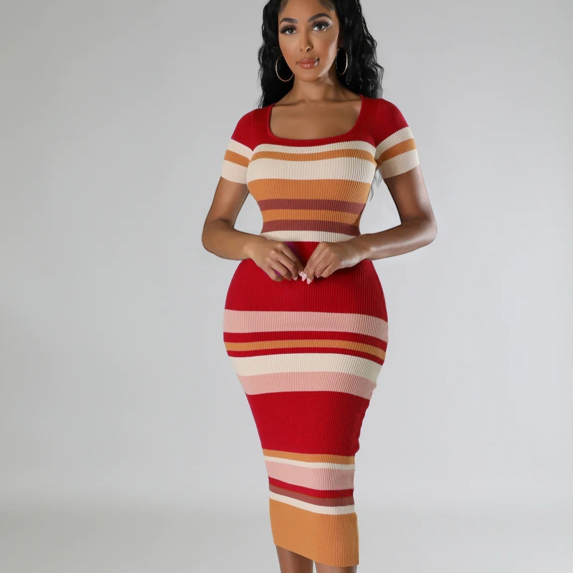 Round-Neck Knitted Slim Short-Sleeve Dress