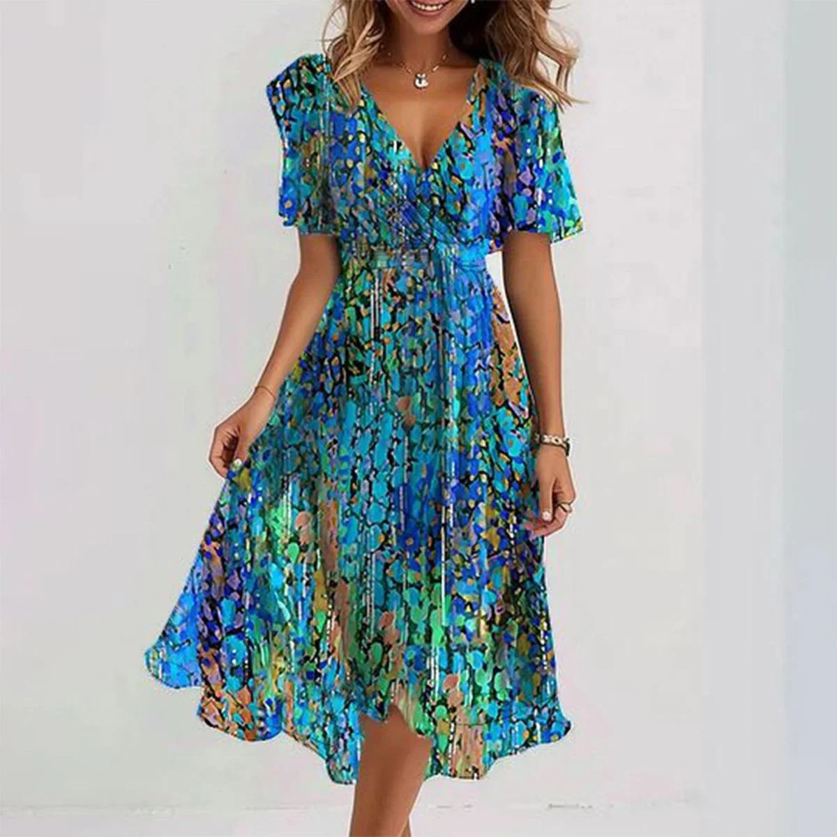 Chiffon Printed Short-Sleeve Dress