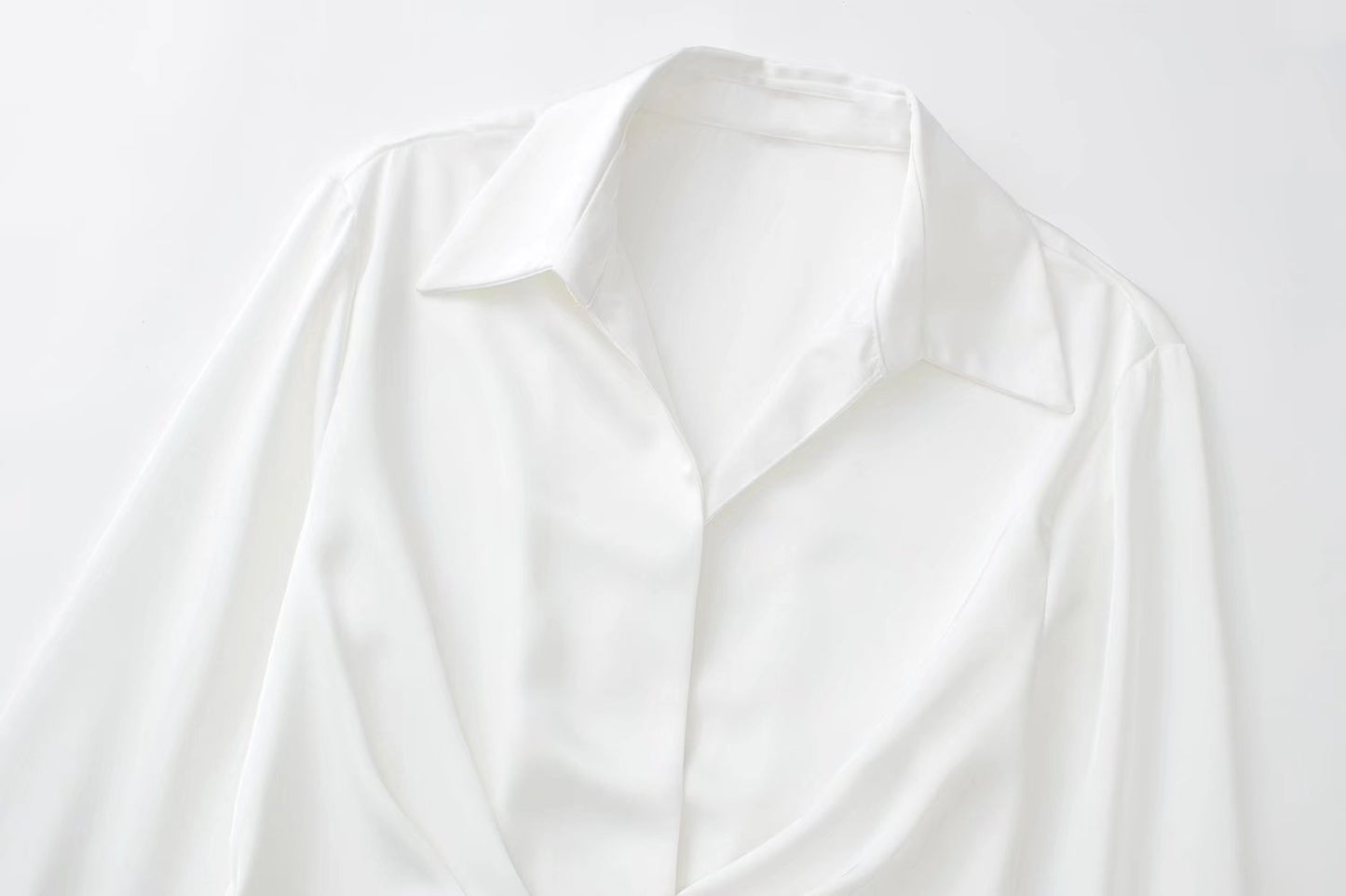 European & American Style Silk Satin Texture Waist Shirt Dress