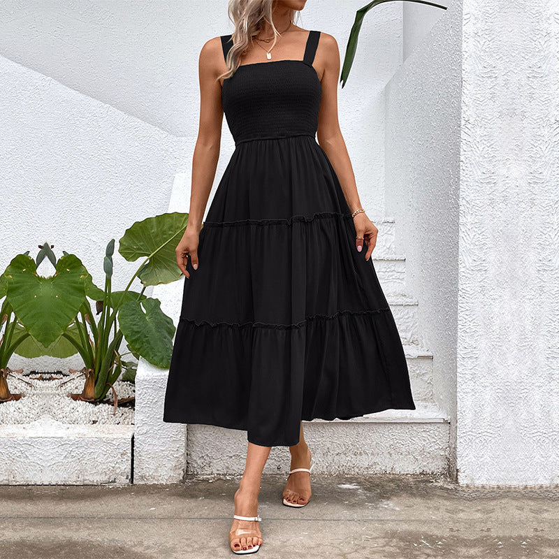 Solid-Colour Sling Summer Dress