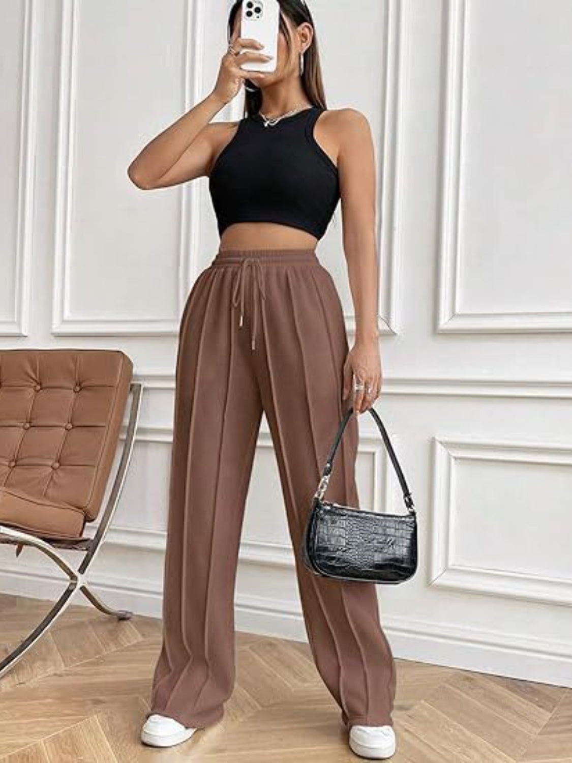Drawstring Wide-Leg Pants With Pockets - US Only