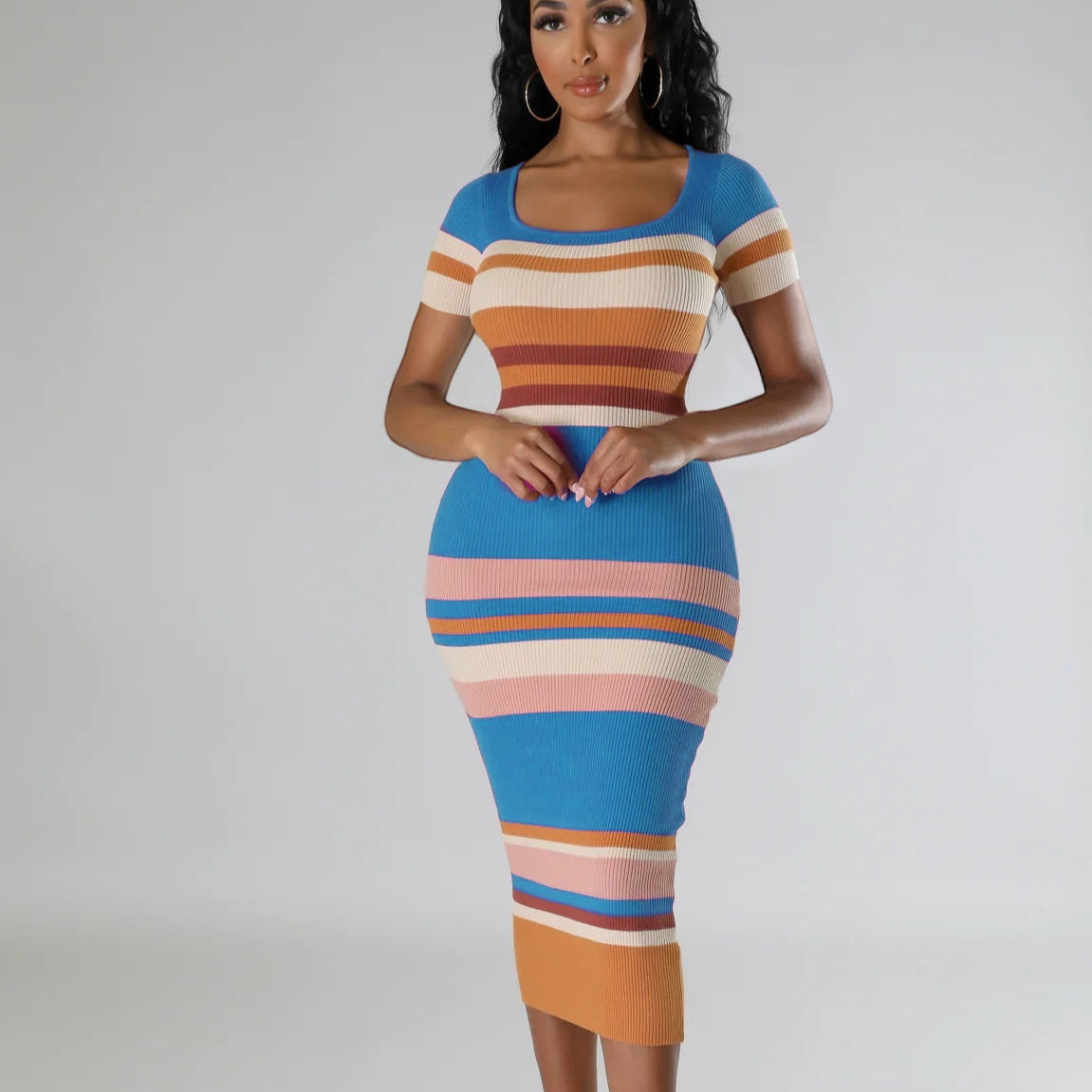 Round-Neck Knitted Slim Short-Sleeve Dress