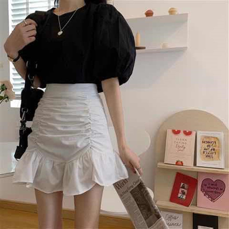 Skirt With Pleated High Waist and Versatile Bottom