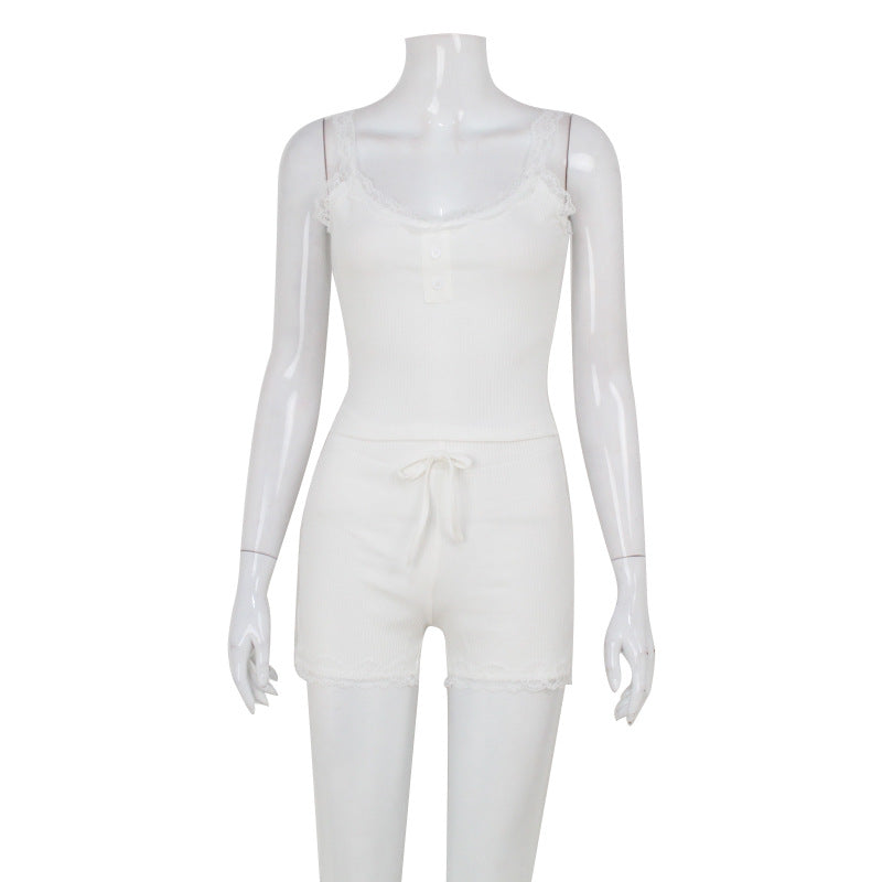 Womens New Lace Camisole And Shorts Casual Set