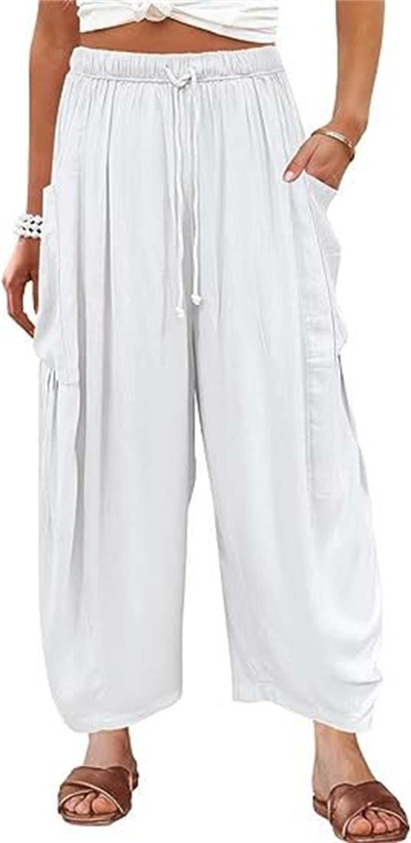 Fashion Wide-Leg Loose Elastic High-Waist Pleated Long Trousers