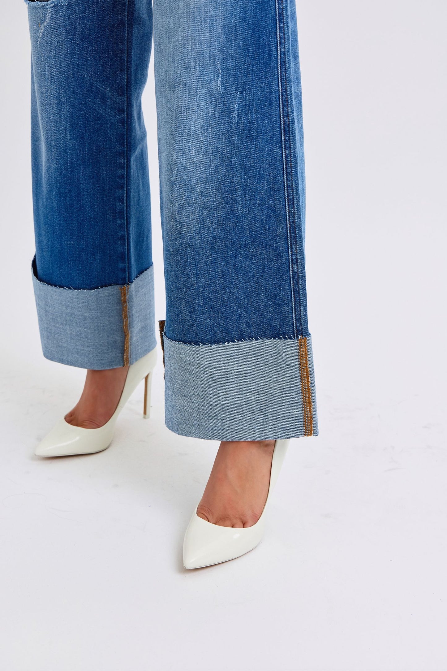 Distressed High-Waist Wide-Leg Jeans - US Only