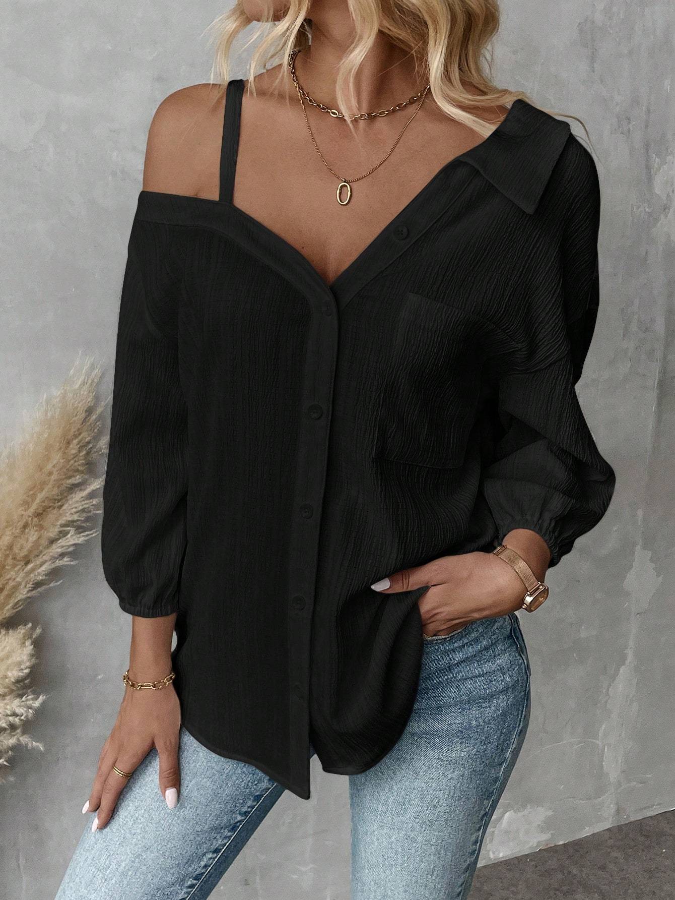 Dropped-Shoulder Loose Casual Blouse