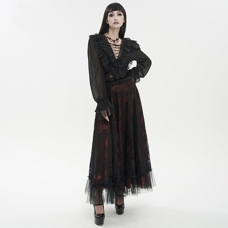 Punk Goth Lace Lace-Up Dress Shirt