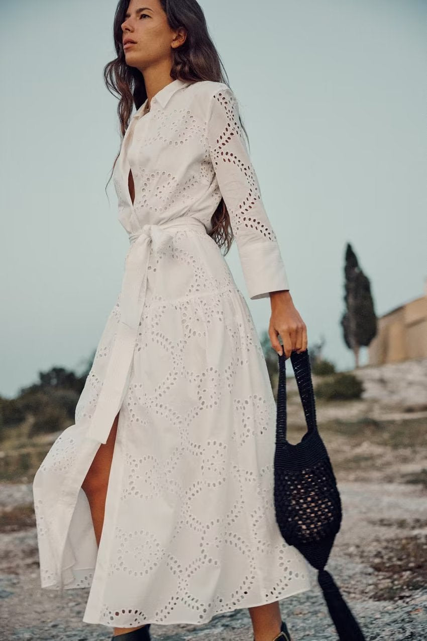 Embroidery Hollow-Out Long Dress