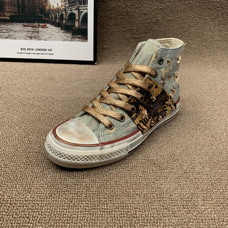 Cowboy Rivet High-Top Canvas Shoes For Women