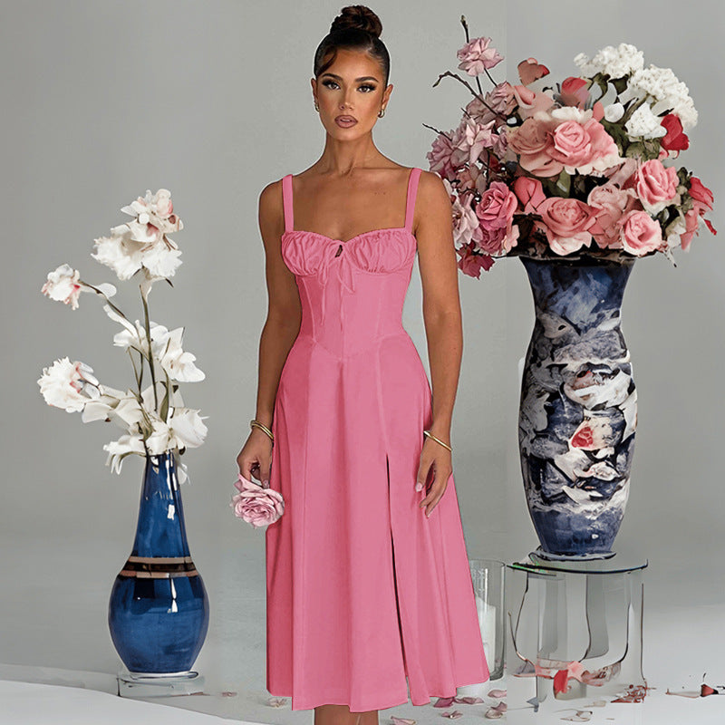 Casual Lace-Up Slim-Fit Slit Sling Dress