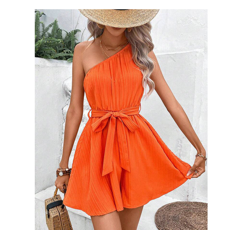 Off-Shoulder Lace-Up Sleeveless Jumpsuit