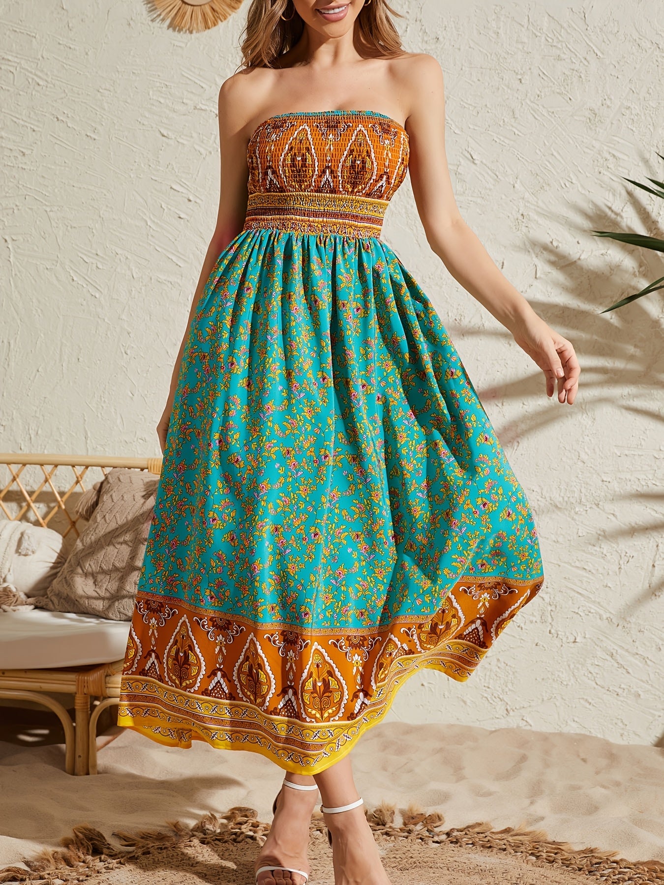 Strapless Printed Off-Shoulder Dress - US Only