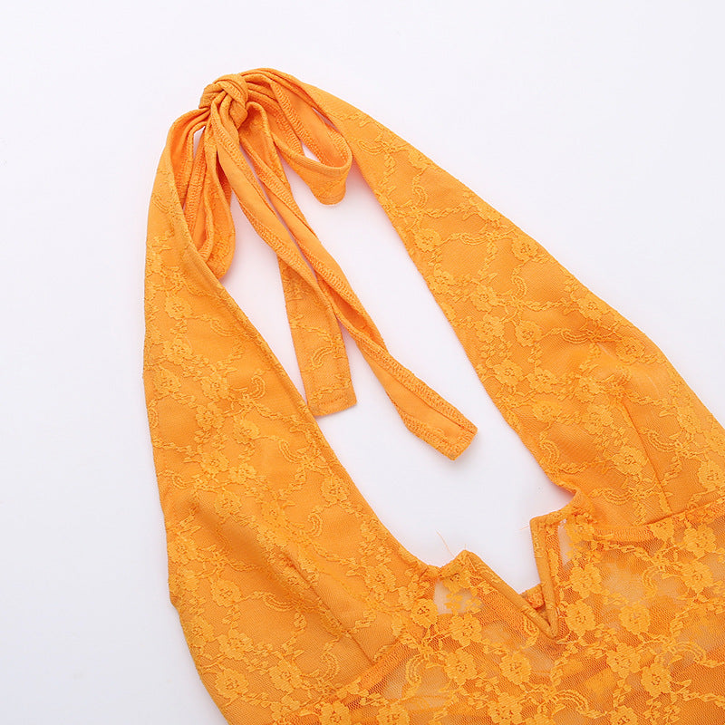 Lace V-Neck Split Dress For Women