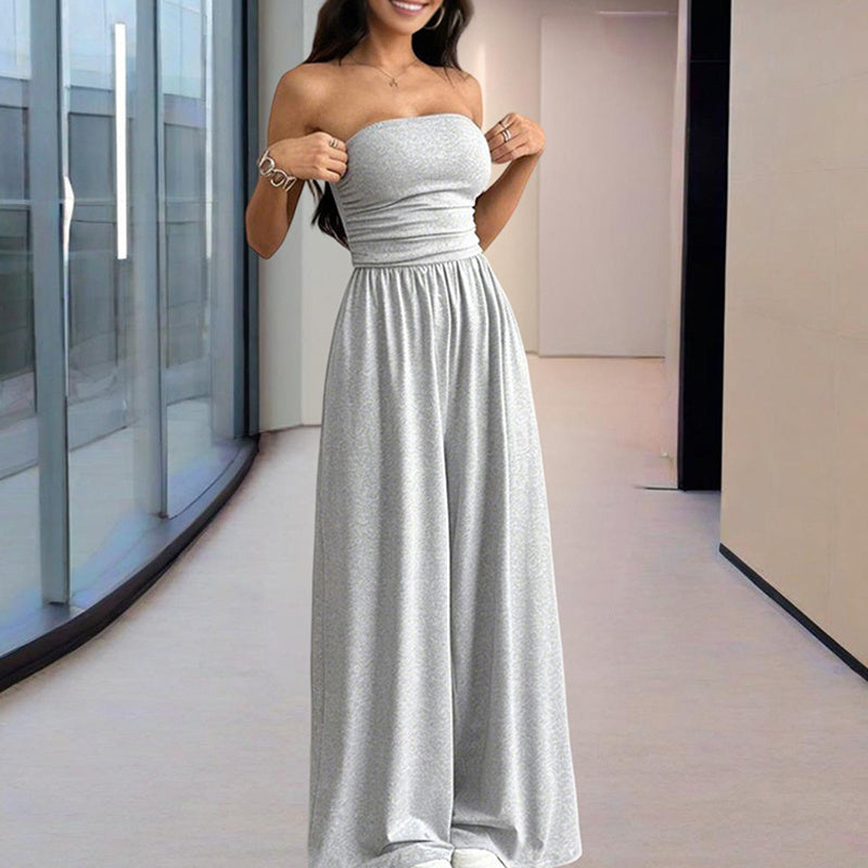 Strapless Wide-Leg Palazzo Pants Pleated Jumpsuit - US Only