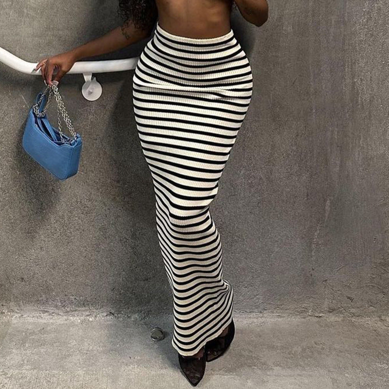 Striped Straight Long Skirt