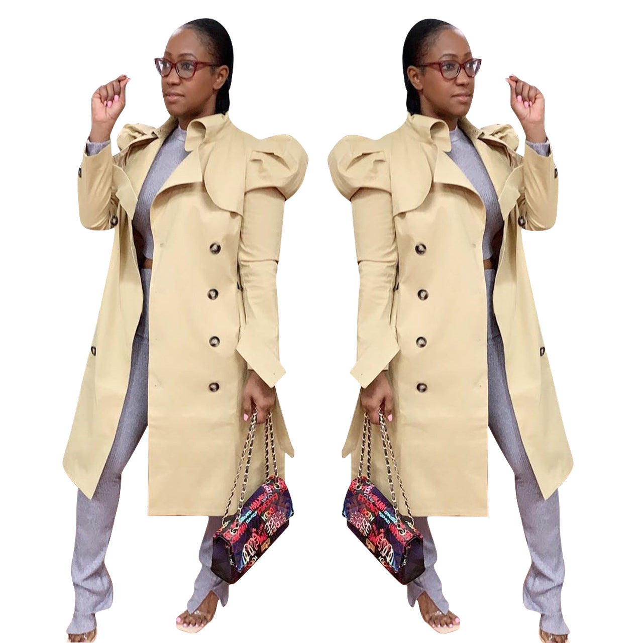 Pure-Colour All-Match Long Trench Coat For Women