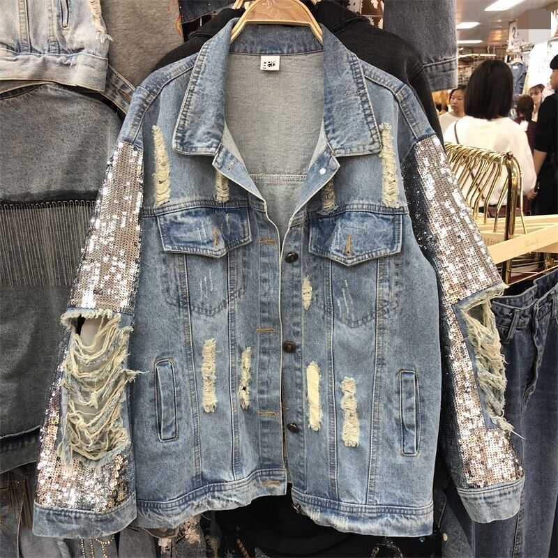 Sequined Loose Denim Jacket