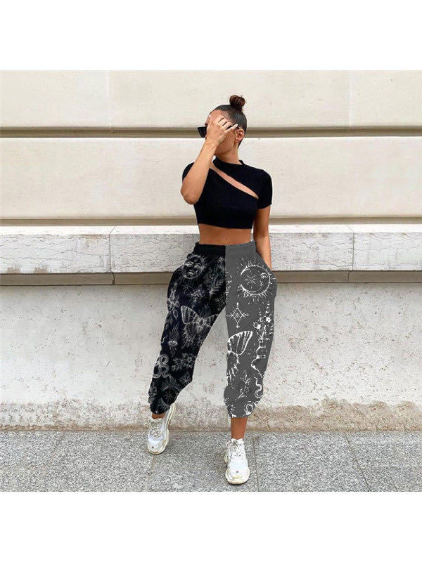 Casual Contrast-Colour Printed Trousers