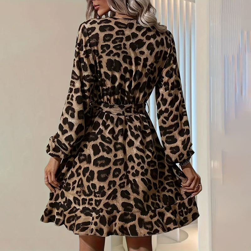 Leopard Print Ruffle-Hem Mini Dress - US Only